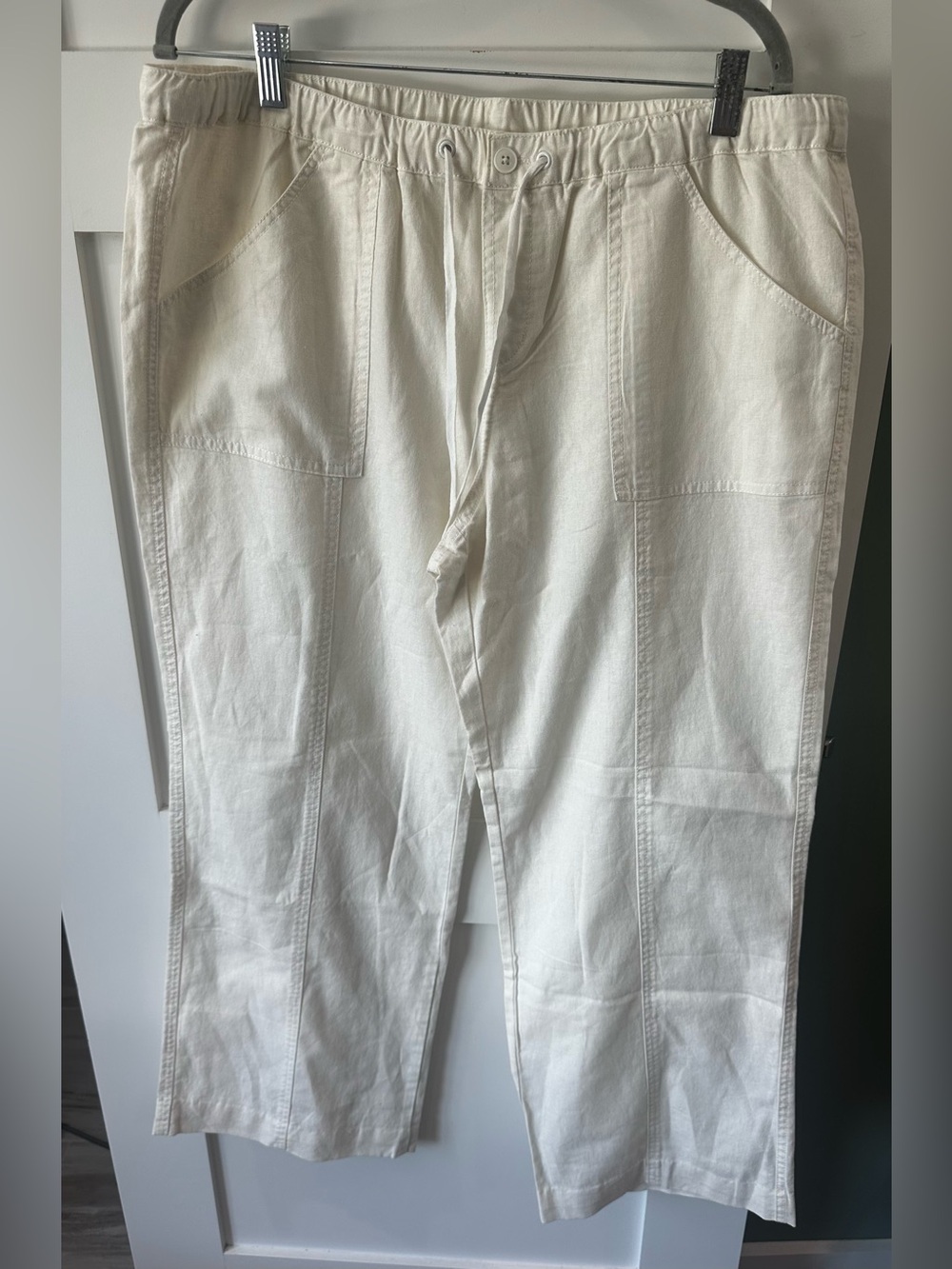 New York & Company Womens Cream Linen Blend Wide Leg Casual Pants L Coastal Boho
